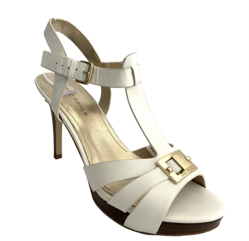 Marc Fisher Leather Varika Platform Heeled Sandals White 7.5